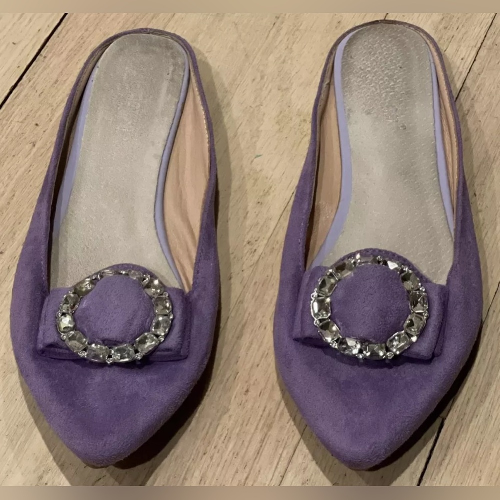 TAOMENGSI purple suede flats rhinestones shoes 8